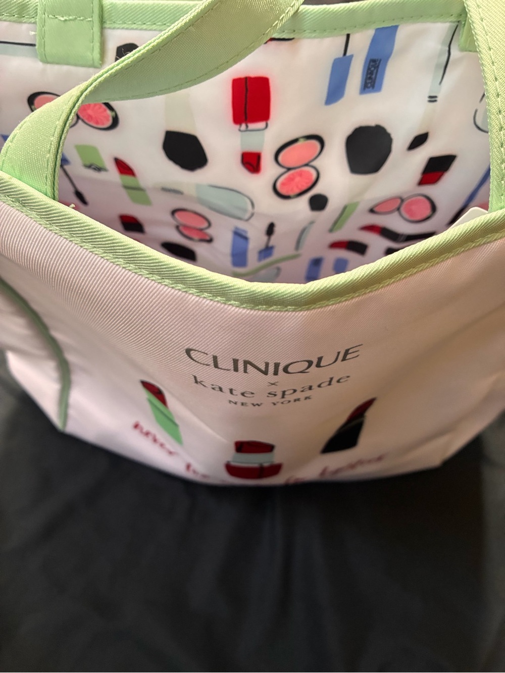 Clinique / Kate Spade Pink Shoulder Tote with Mint Trim and Lipstick Motif - Picture 3 of 3